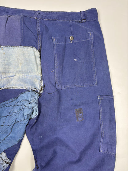 True Vintage 1950s French Chore Repair Patch Workwear Trousers (34w)