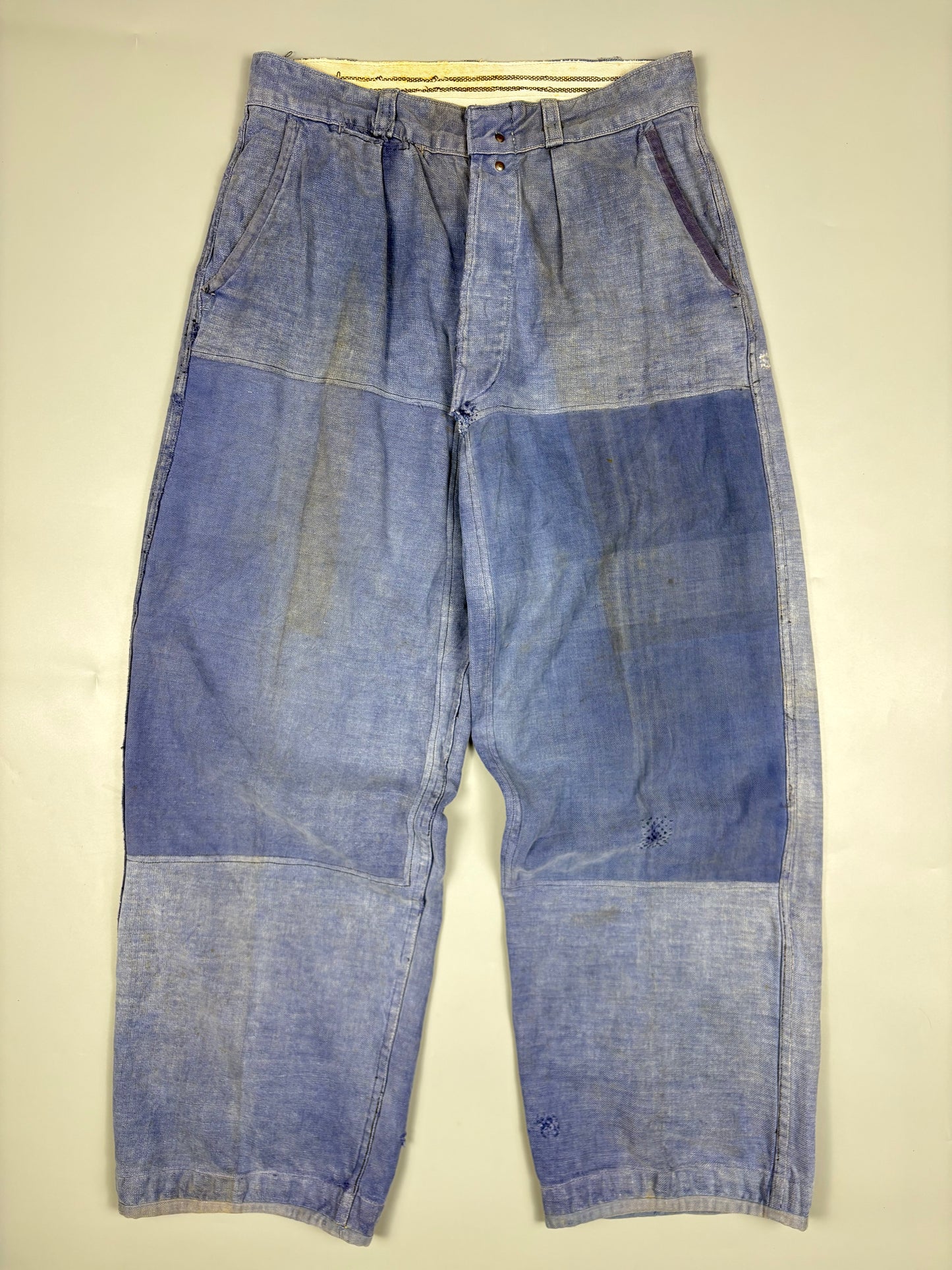True Vintage 1950s French Workwear Homemade Double Knee Trousers (30w)