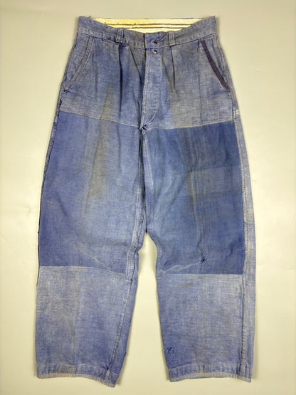 True Vintage 1950s French Workwear Homemade Double Knee Trousers (30w)