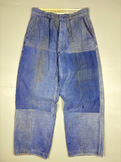 True Vintage 1950s French Workwear Homemade Double Knee Trousers (30w)