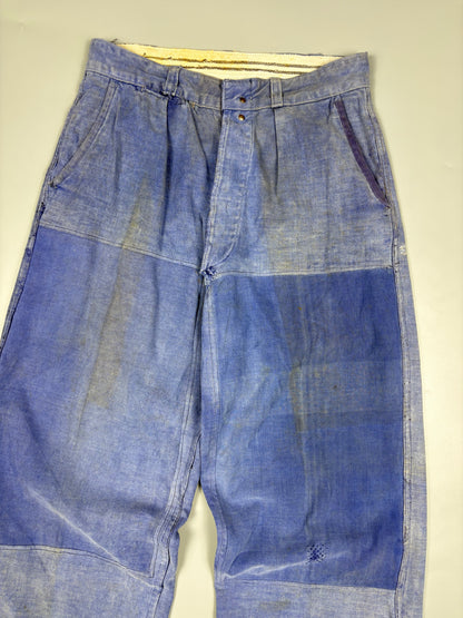 True Vintage 1950s French Workwear Homemade Double Knee Trousers (30w)