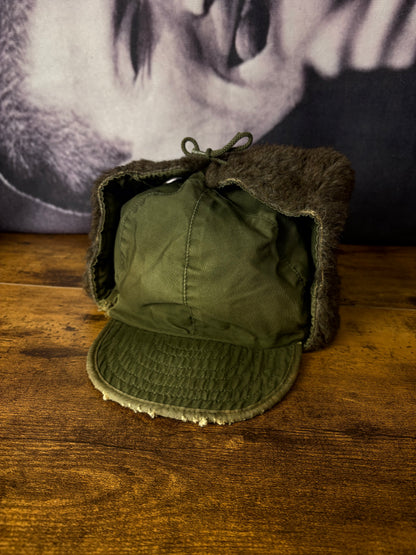True Vintage 50s Khaki Green Fur Ear Lining Hat