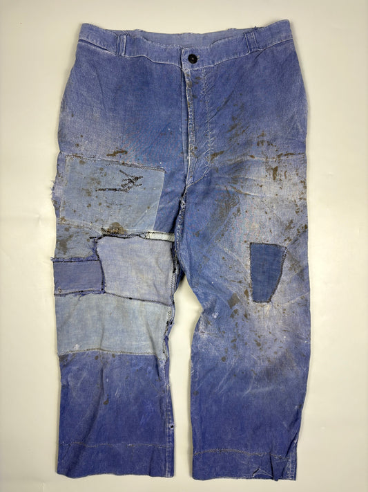 True Vintage 1950s French Patch Repair Thrashed Trousers (30w)