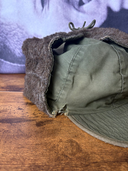 True Vintage 50s Khaki Green Fur Ear Lining Hat