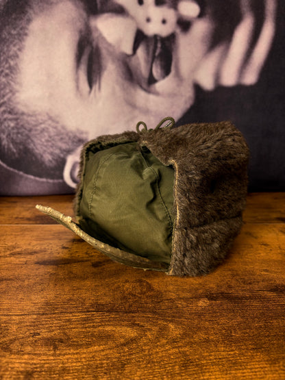 True Vintage 50s Khaki Green Fur Ear Lining Hat