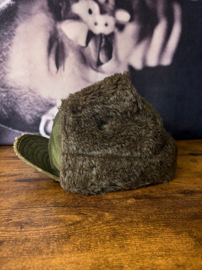True Vintage 50s Khaki Green Fur Ear Lining Hat