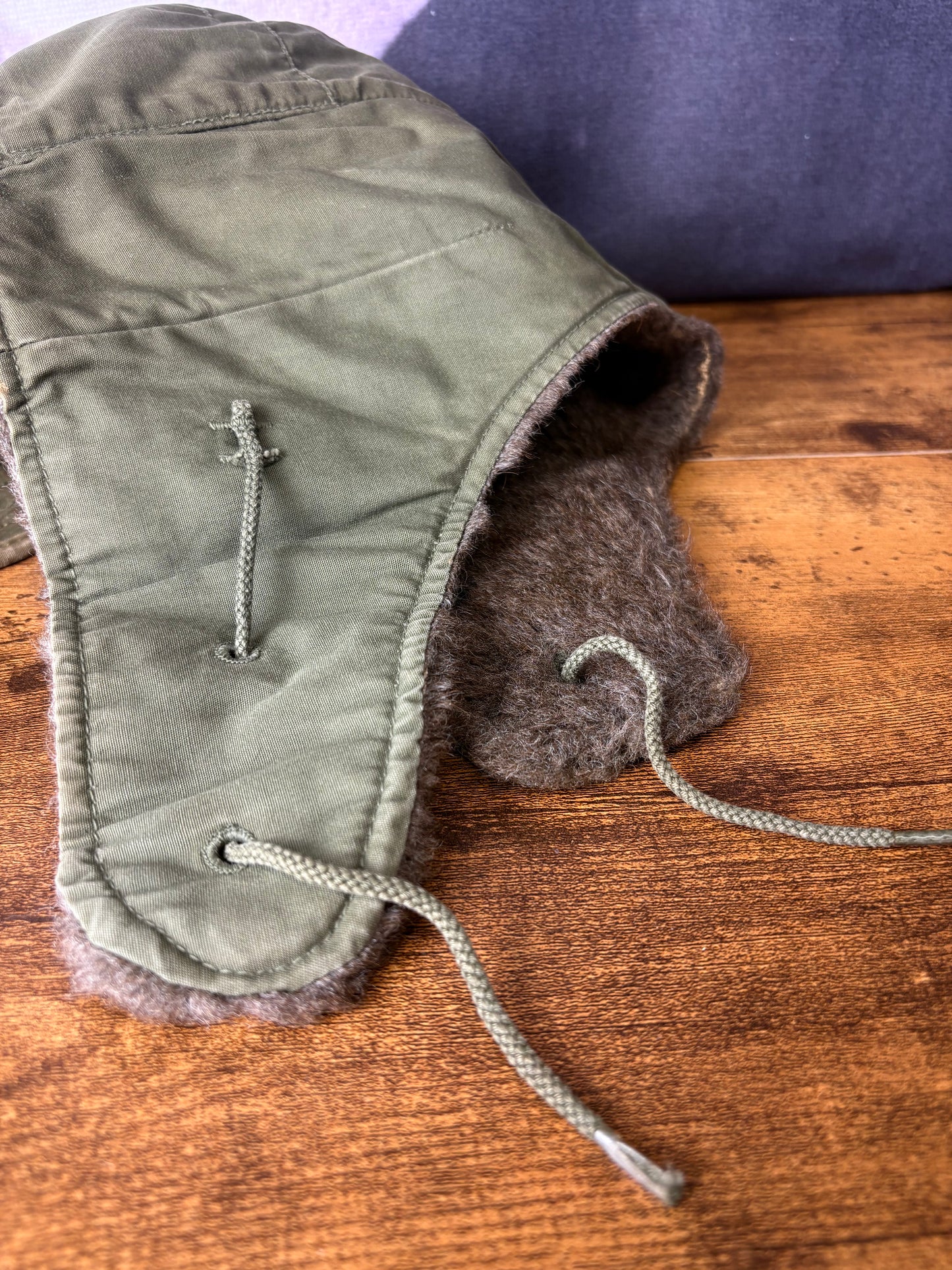 True Vintage 50s Khaki Green Fur Ear Lining Hat