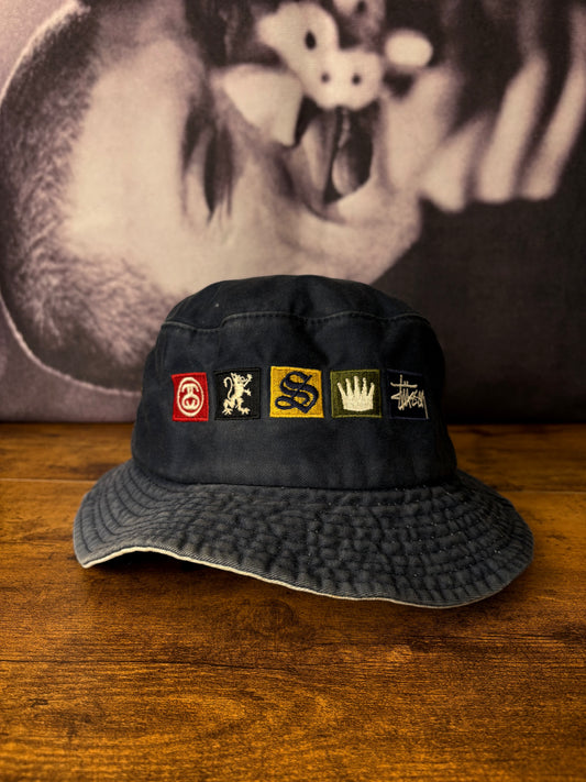 Vintage Stussy 90s Navy Embroidered Bucket Hat