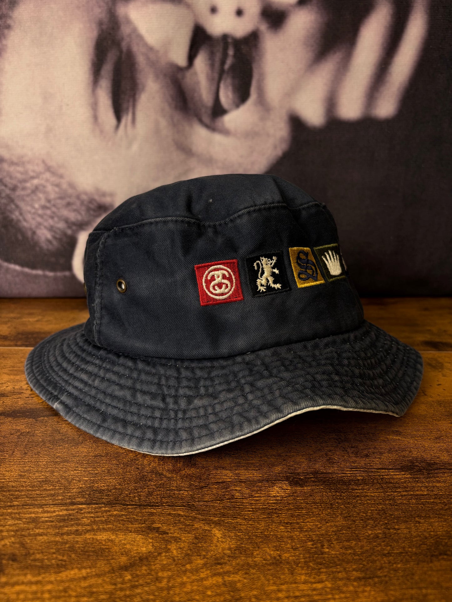Vintage Stussy 90s Navy Embroidered Bucket Hat