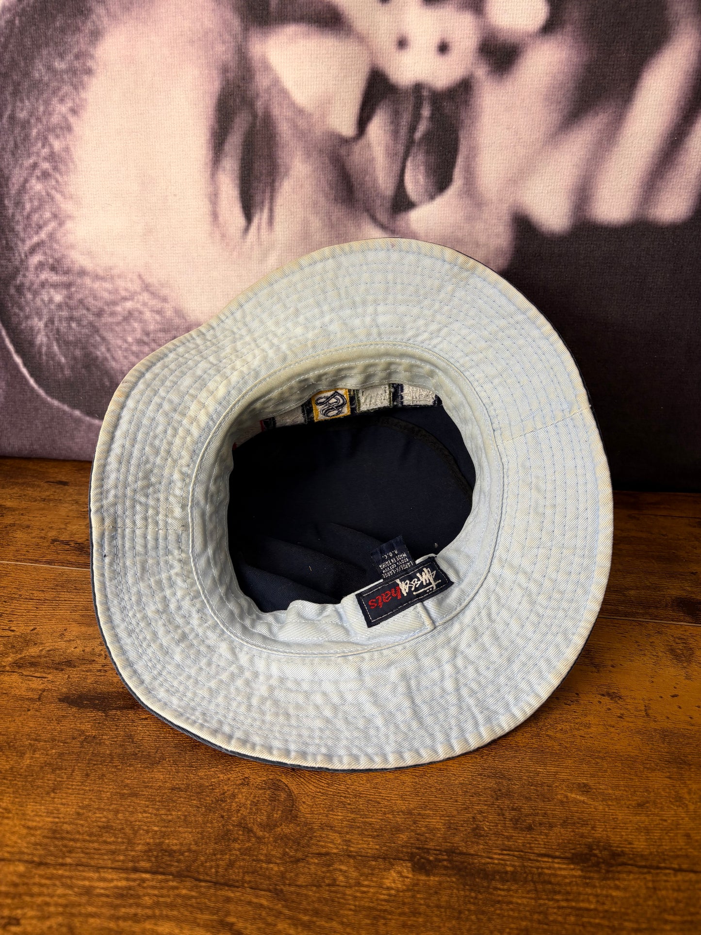 Vintage Stussy 90s Navy Embroidered Bucket Hat