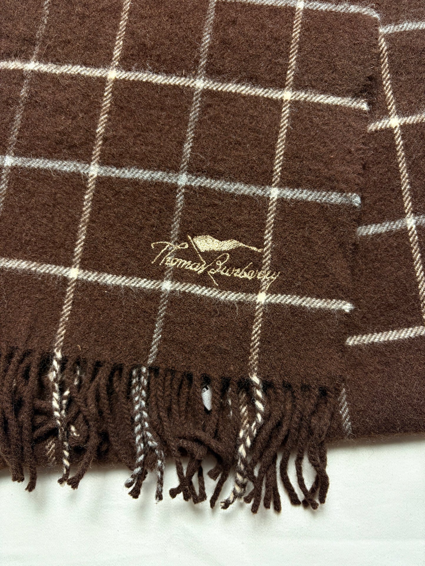 Vintage Burberry Brown Nova Check Lambswool Scarf | 12x66'