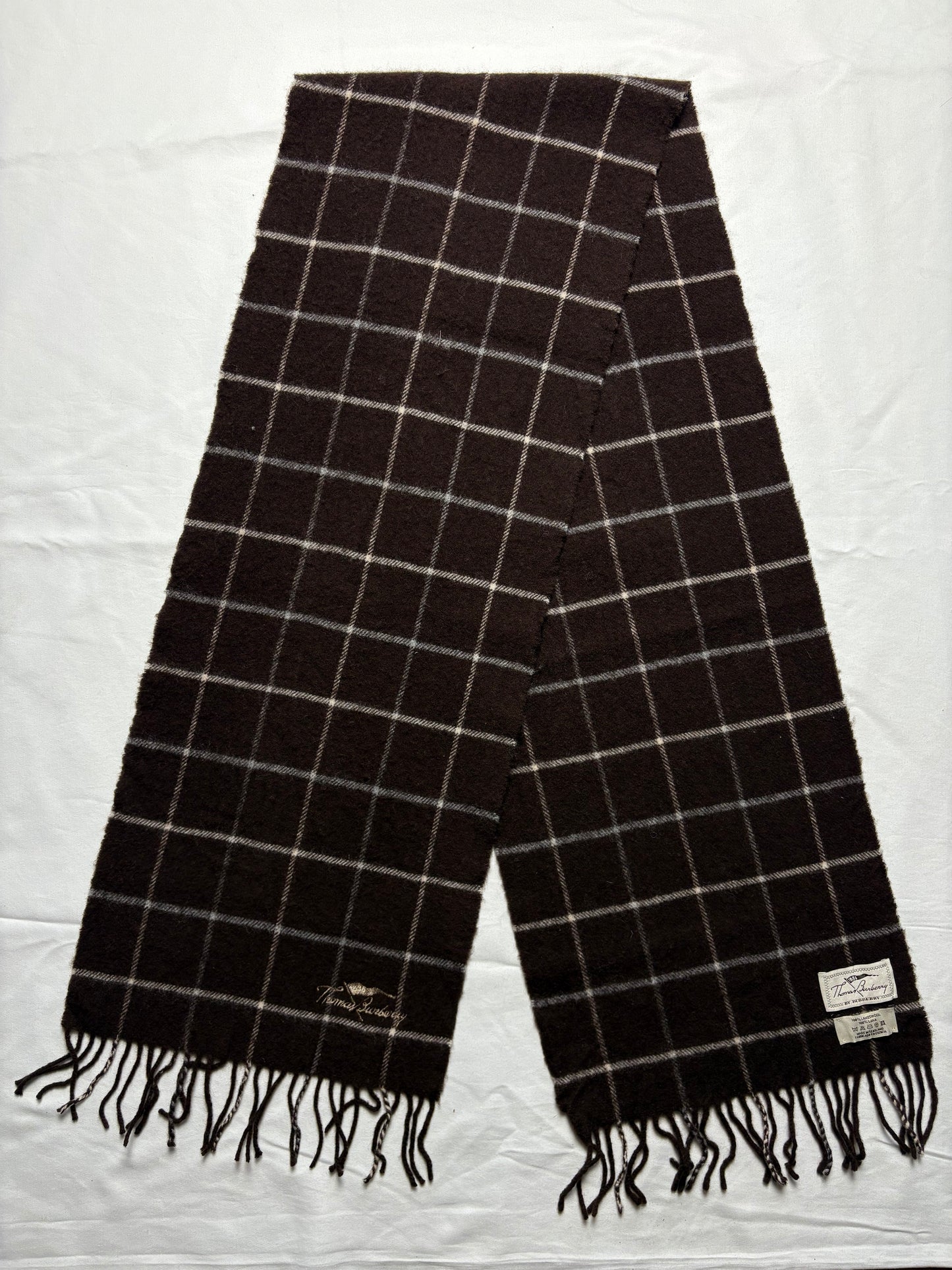 Vintage Burberry Brown Nova Check Lambswool Scarf | 12x66'