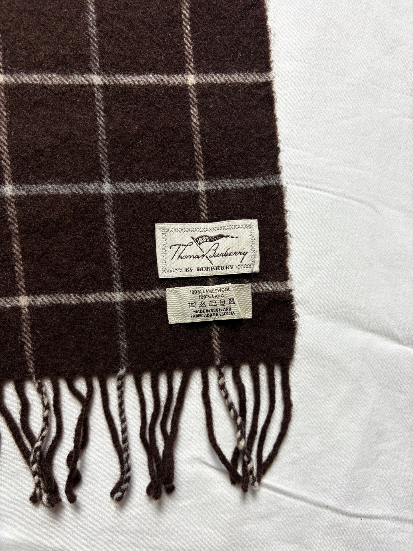 Vintage Burberry Brown Nova Check Lambswool Scarf | 12x66'
