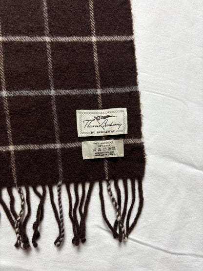Vintage Burberry Brown Nova Check Lambswool Scarf | 12x66'