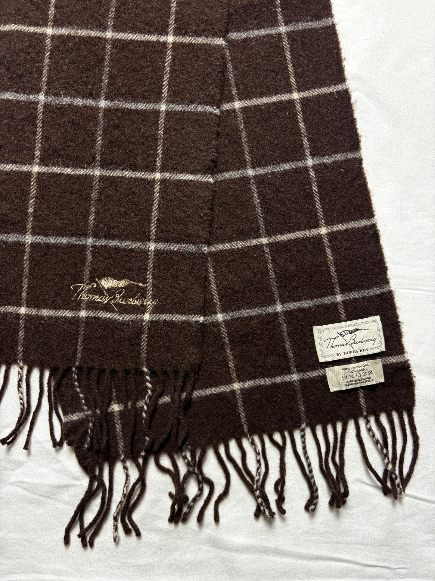 Vintage Burberry Brown Nova Check Lambswool Scarf | 12x66'