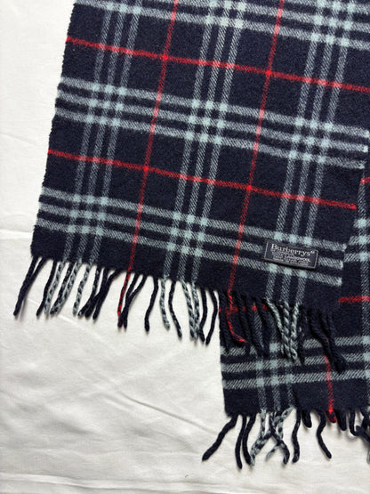 Vintage Burberry Navy Nova Check Lambswool Scarf | 12x66'