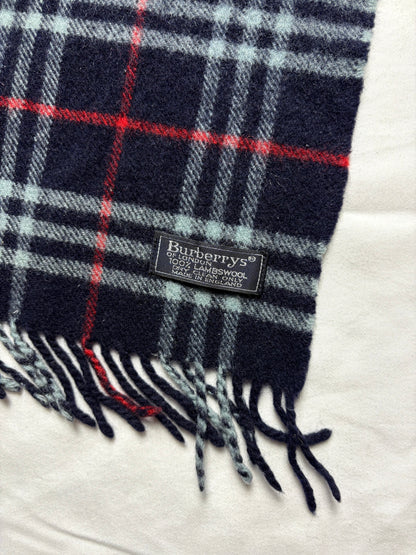 Vintage Burberry Navy Nova Check Lambswool Scarf | 12x66'