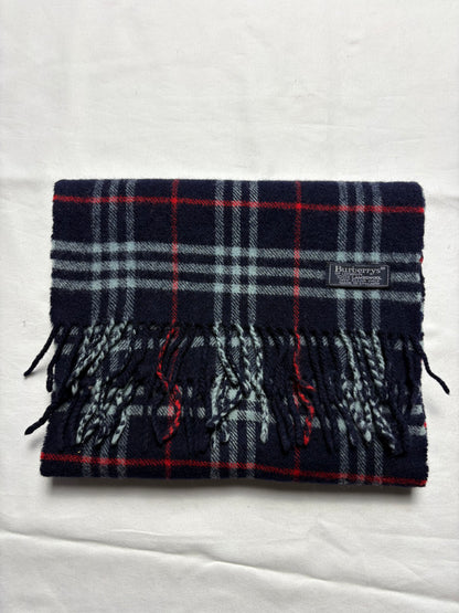 Vintage Burberry Navy Nova Check Lambswool Scarf | 12x66'