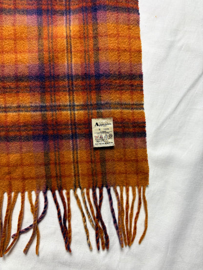 Vintage Aquascutum Ginger Plaid Lana Wool Scarf | 12x34'