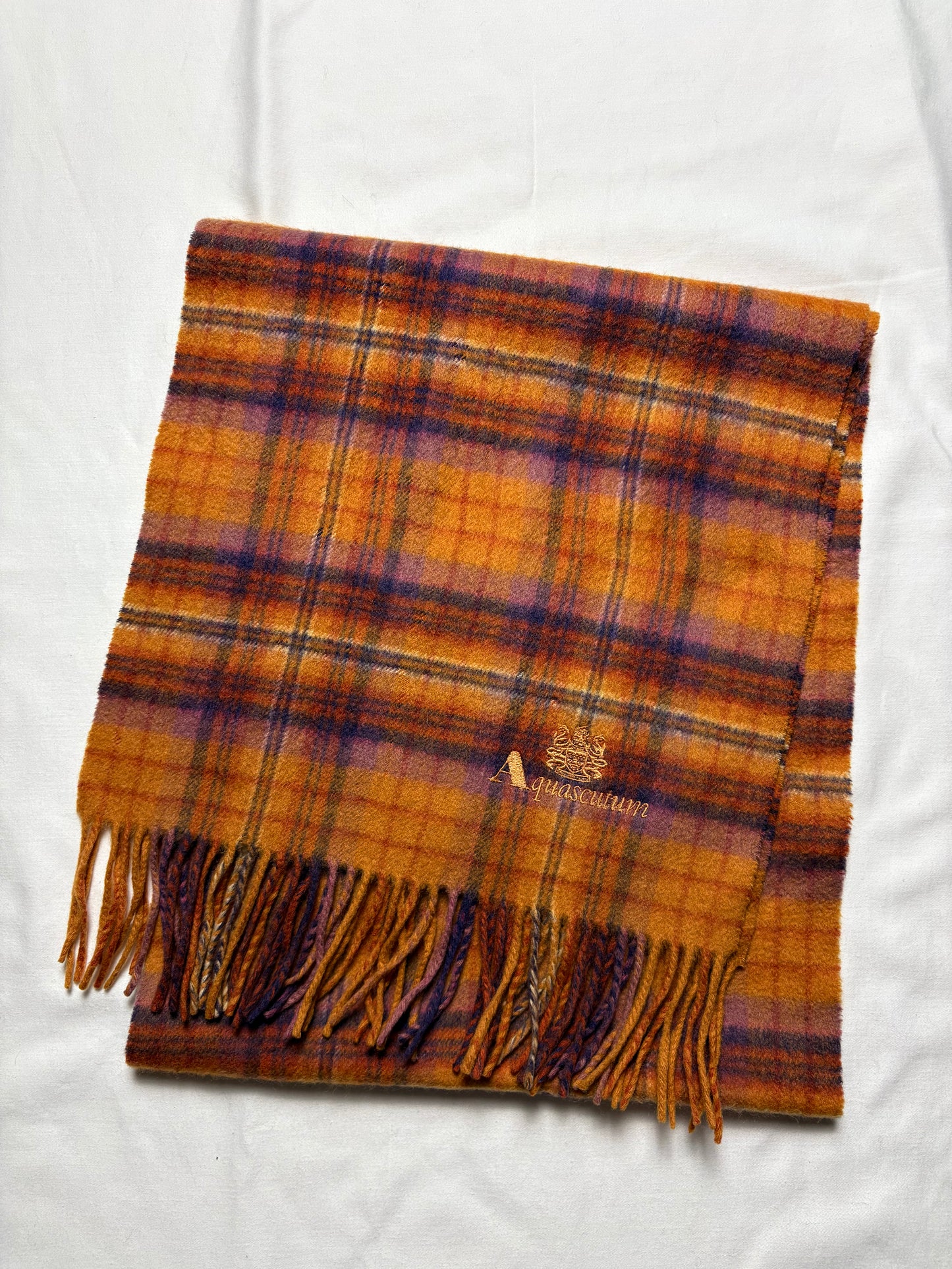Vintage Aquascutum Ginger Plaid Lana Wool Scarf | 12x34'