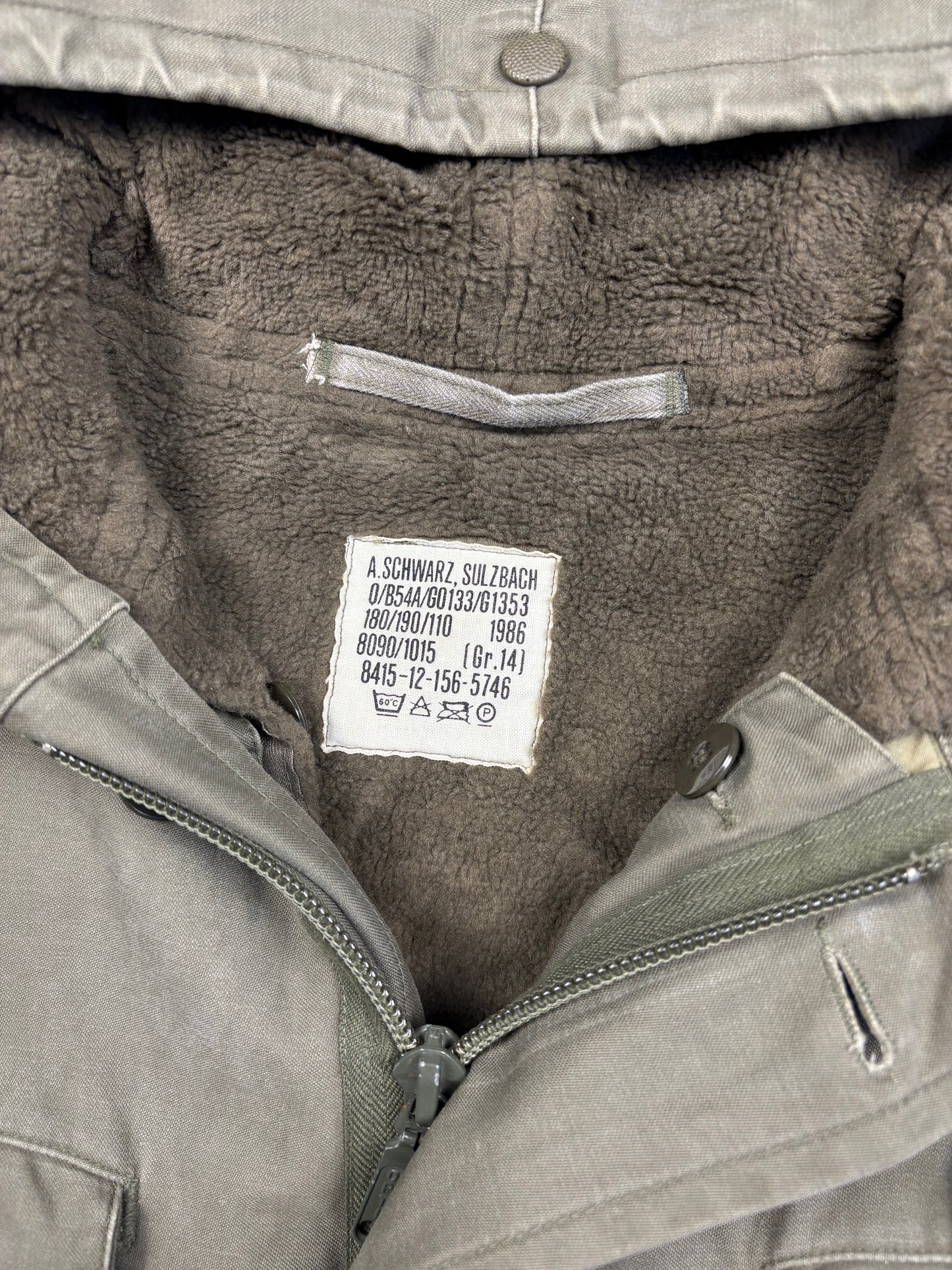 1986 German Army Green Parka Jacket