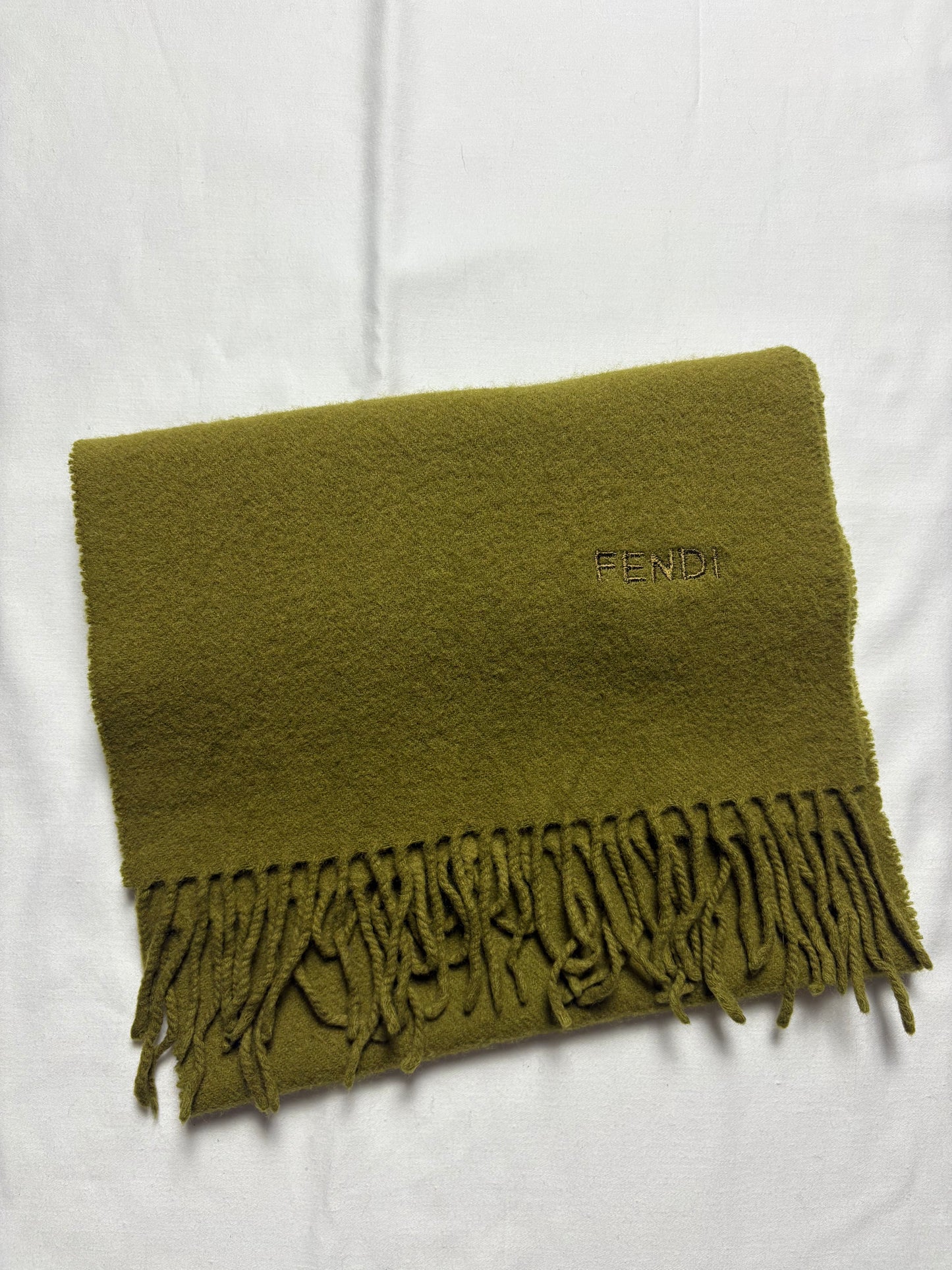 Vintage Fendi Green Lana Wool Scarf | 12x52'