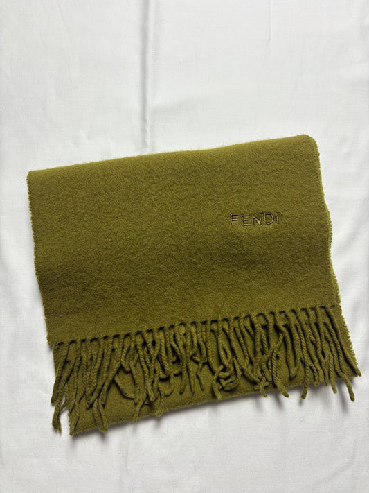 Vintage Fendi Green Lana Wool Scarf | 12x52'