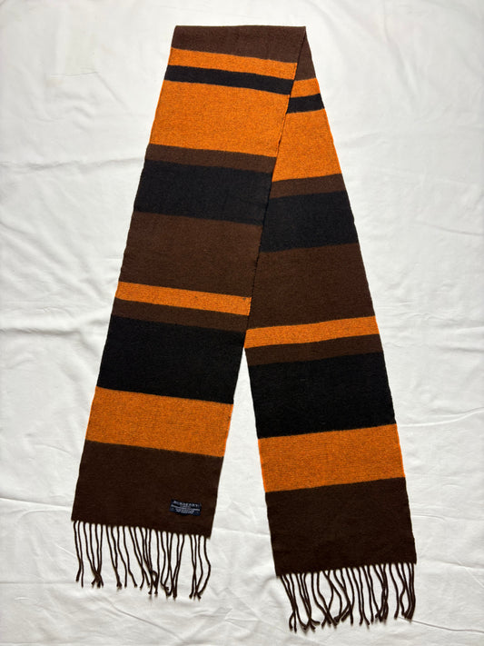 Vintage Burberry Brown + Orange Stripe Wool Scarf | 9x72'
