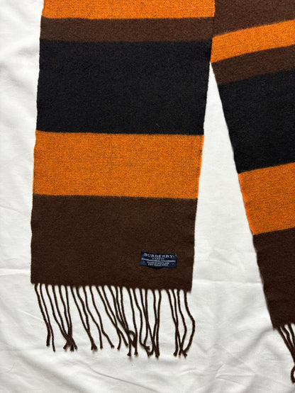 Vintage Burberry Brown + Orange Stripe Wool Scarf | 9x72'