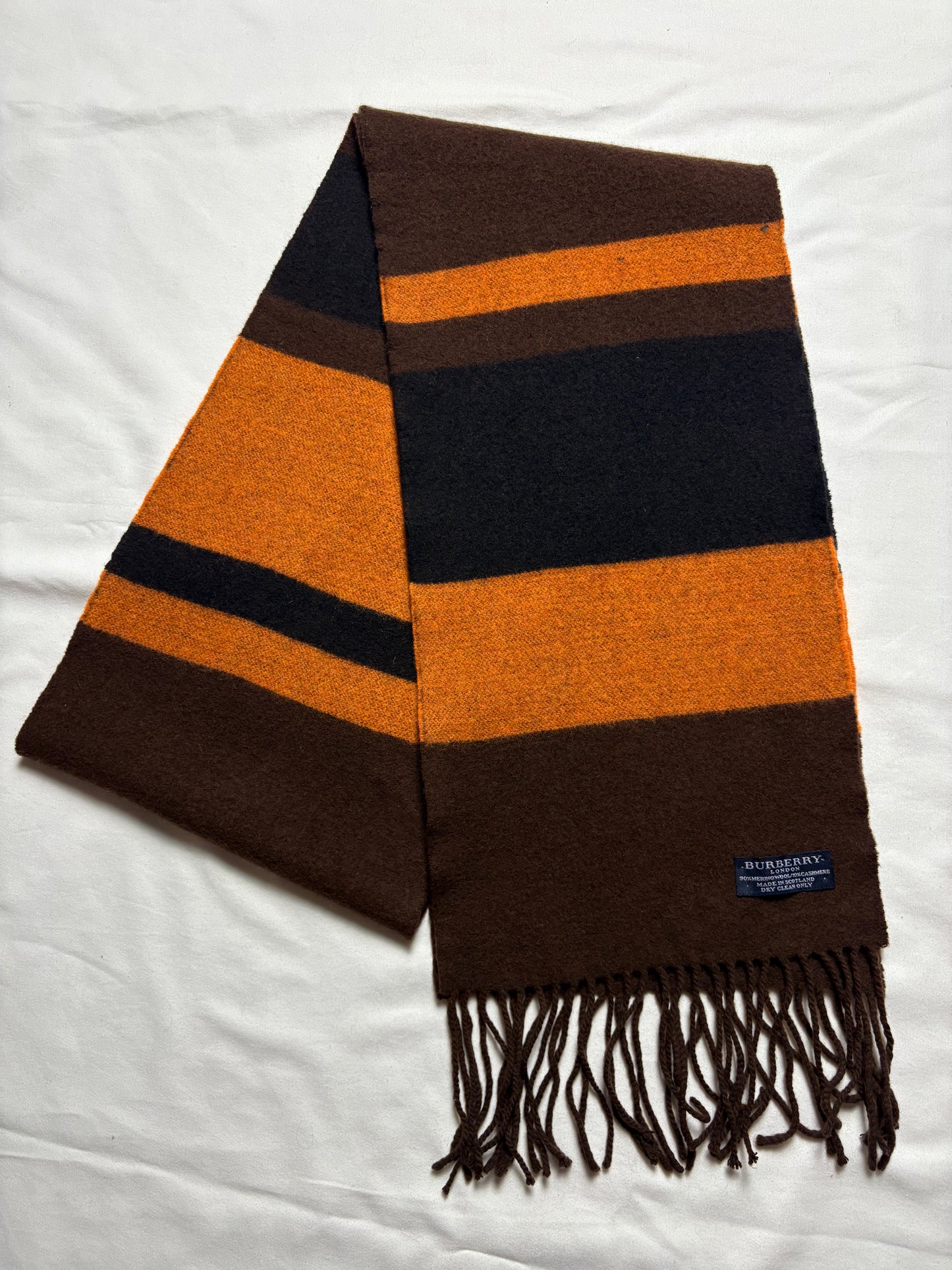 Vintage Burberry Brown + Orange Stripe Wool Scarf | 9x72'