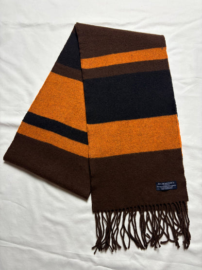 Vintage Burberry Brown + Orange Stripe Wool Scarf | 9x72'