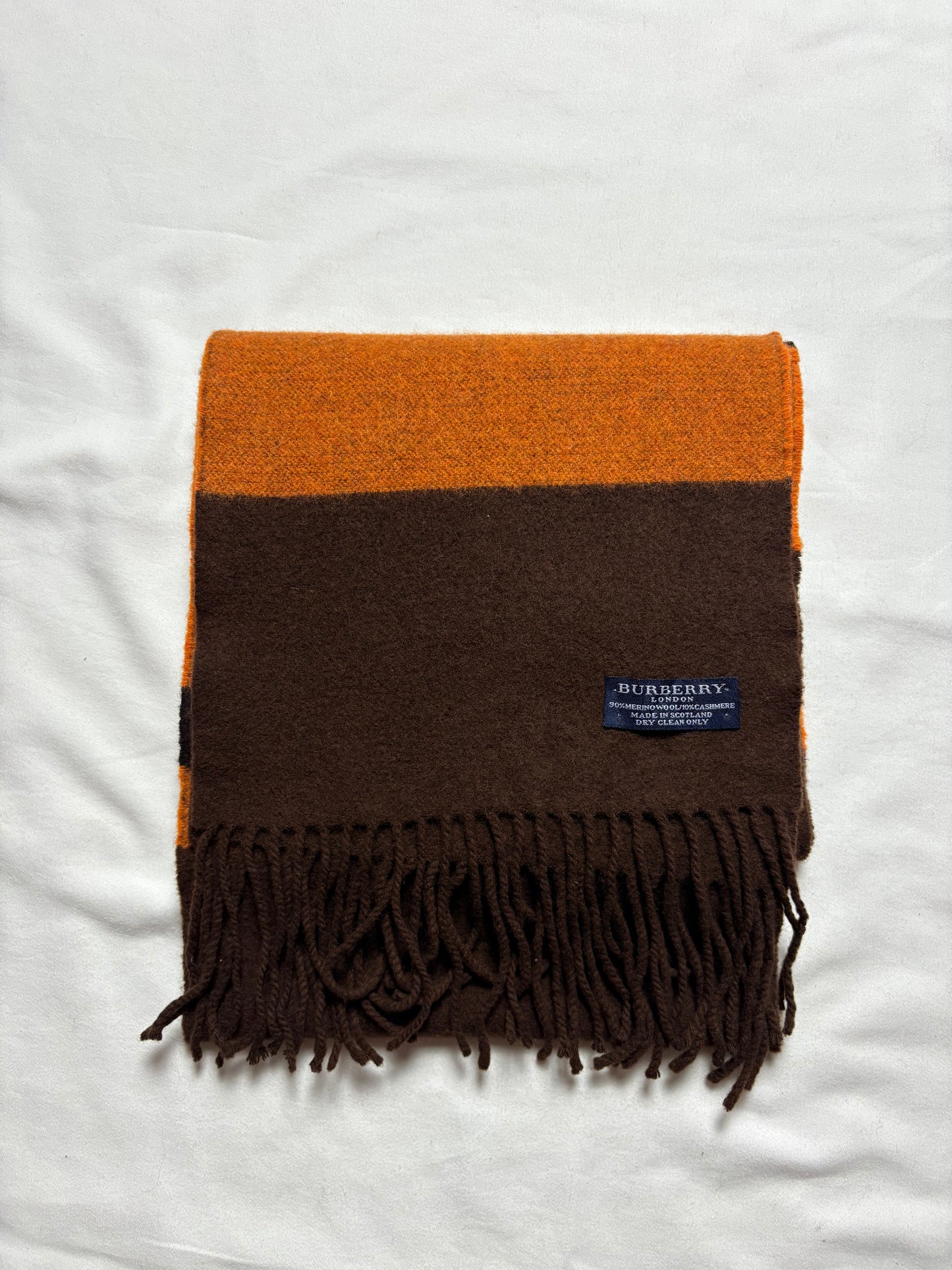 Vintage Burberry Brown + Orange Stripe Wool Scarf | 9x72'
