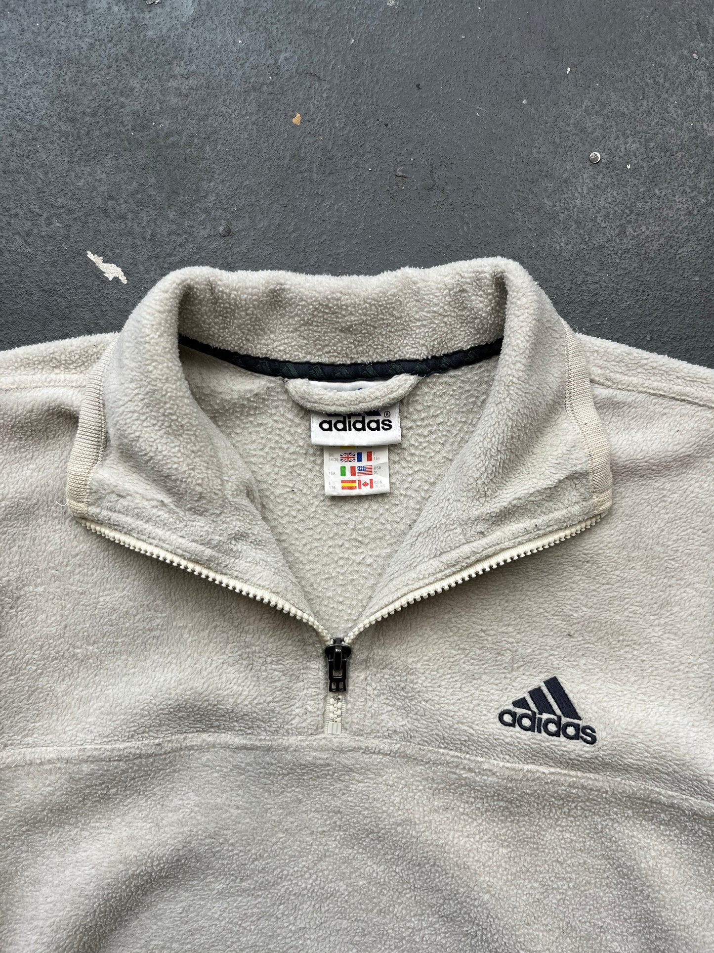 2000s Adidas Cream Quarter Zip Fleece Jumper  [XL]