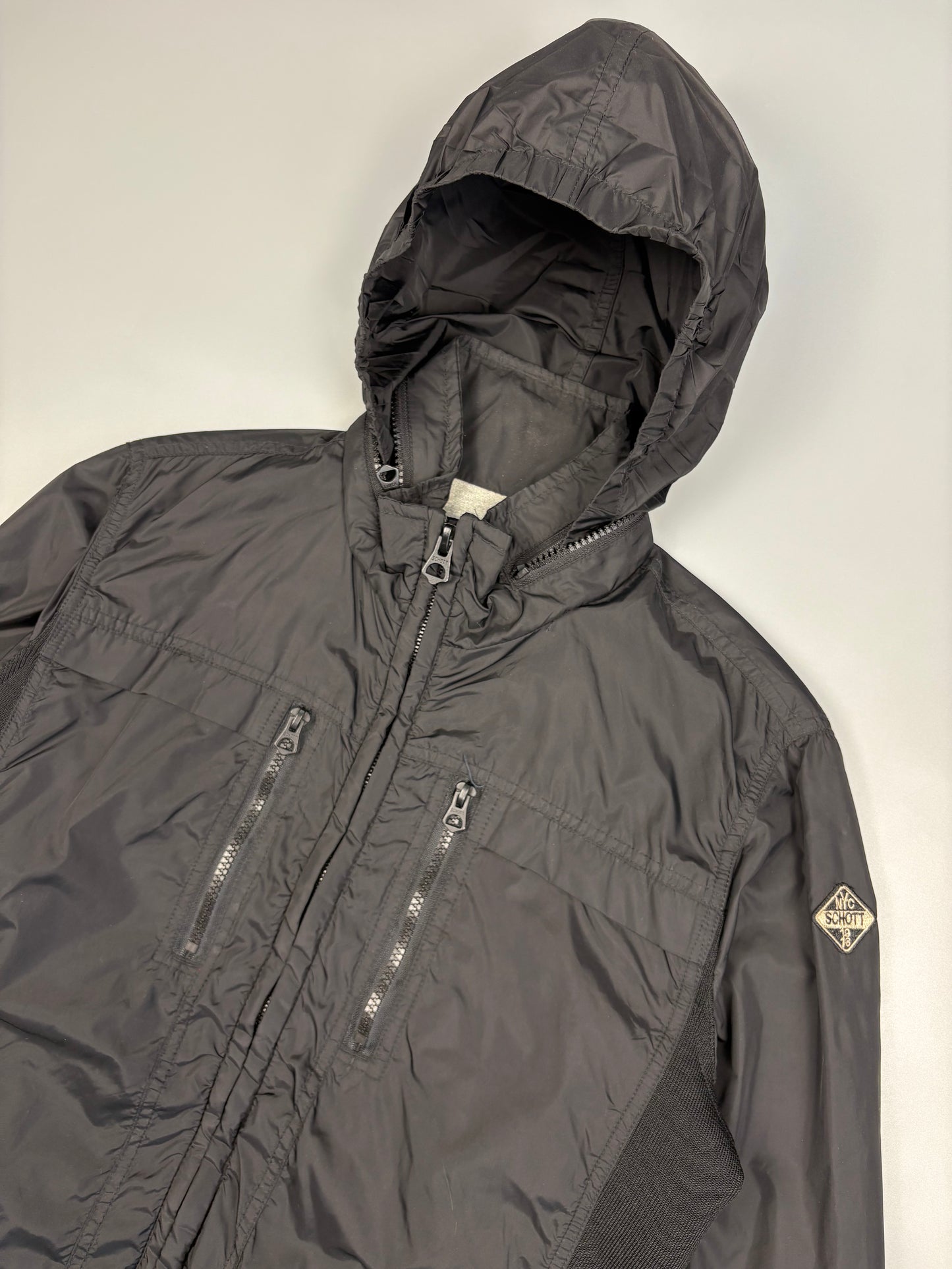 1990s Schott NYC Black Technical Zip Up Jacket