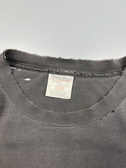 1990s Oneita Washed Black Thrashed Graphic Tee (XL)
