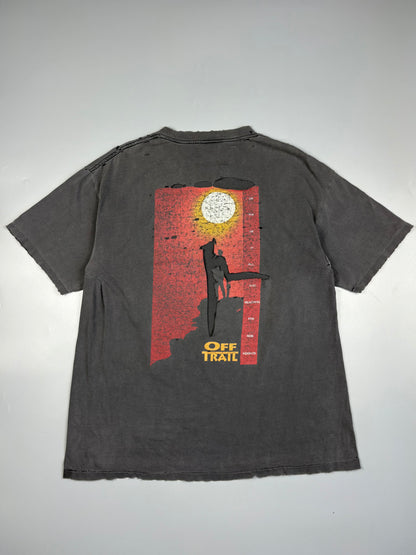 1990s Oneita Washed Black Thrashed Graphic Tee (XL)