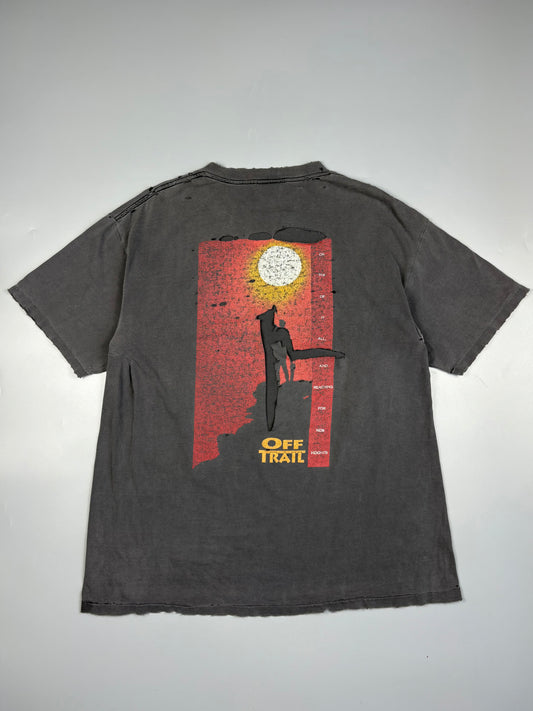 1990s Oneita Washed Black Thrashed Graphic Tee (XL)