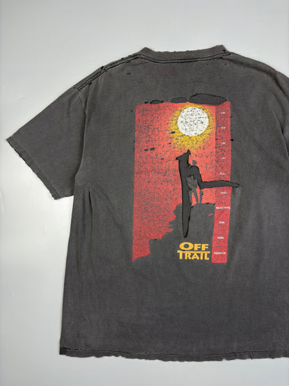 1990s Oneita Washed Black Thrashed Graphic Tee (XL)