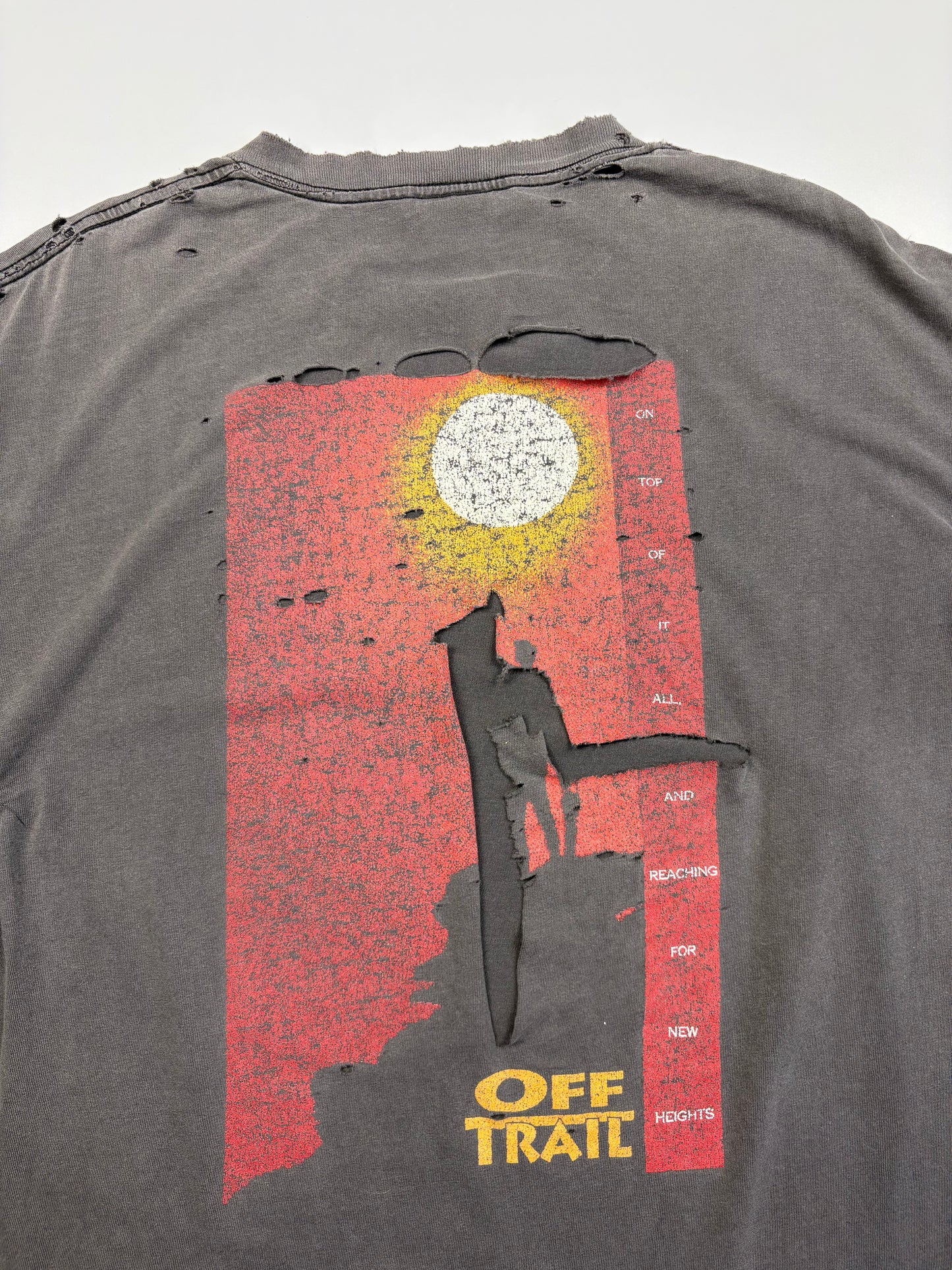 1990s Oneita Washed Black Thrashed Graphic Tee (XL)