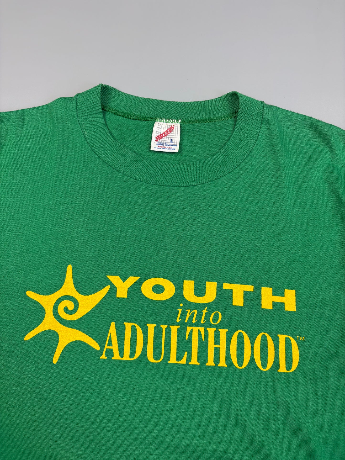 1990s JerZees Adulthood Green Graphic Tee (L)