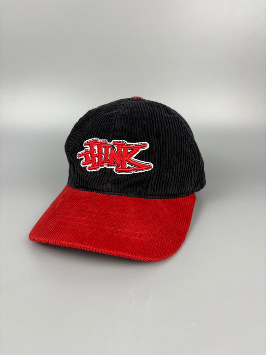 Vintage THINK Skateboards Navy + Red Corduroy Hat