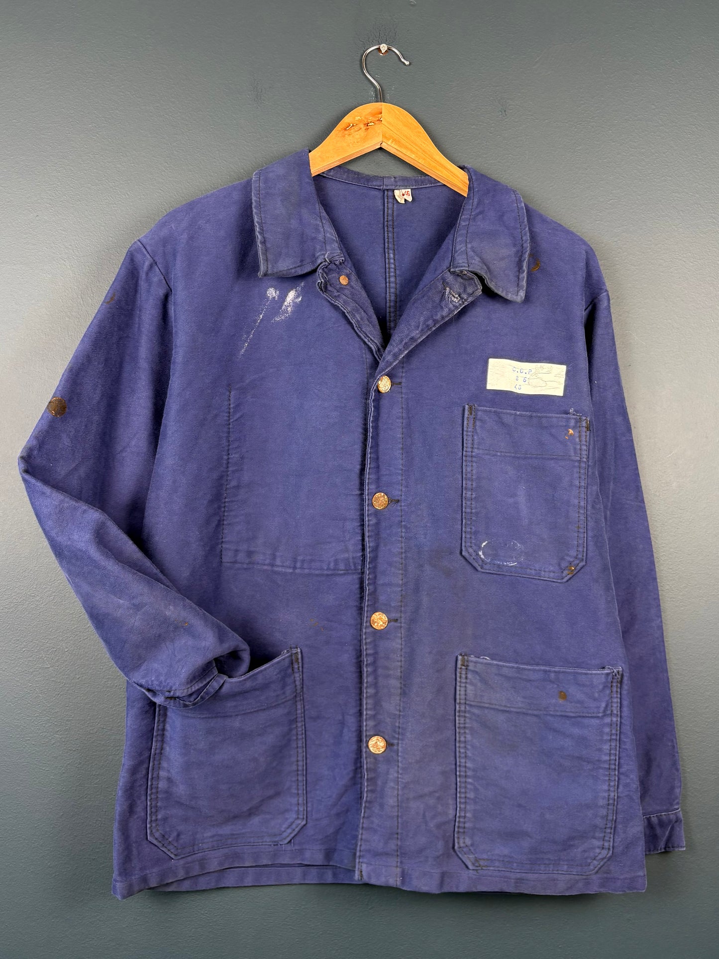 True Vintage 1950s Moleskin Navy Blue French Chore Jacket (M)