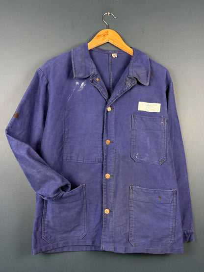 True Vintage 1950s Moleskin Navy Blue French Chore Jacket (M)