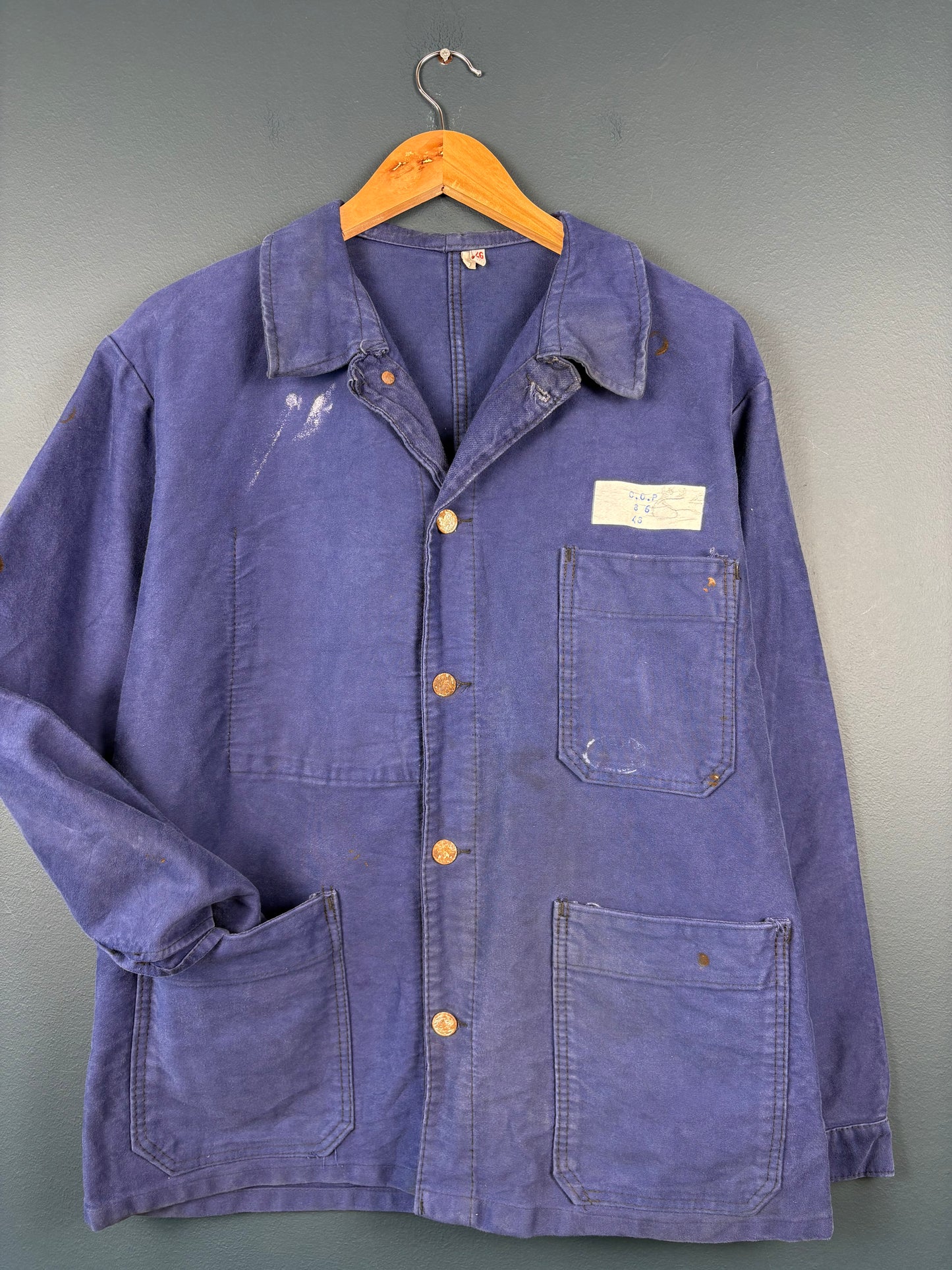 True Vintage 1950s Moleskin Navy Blue French Chore Jacket (M)