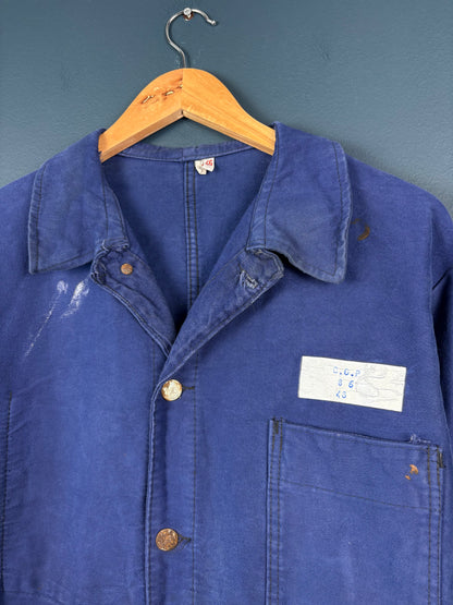 True Vintage 1950s Moleskin Navy Blue French Chore Jacket (M)