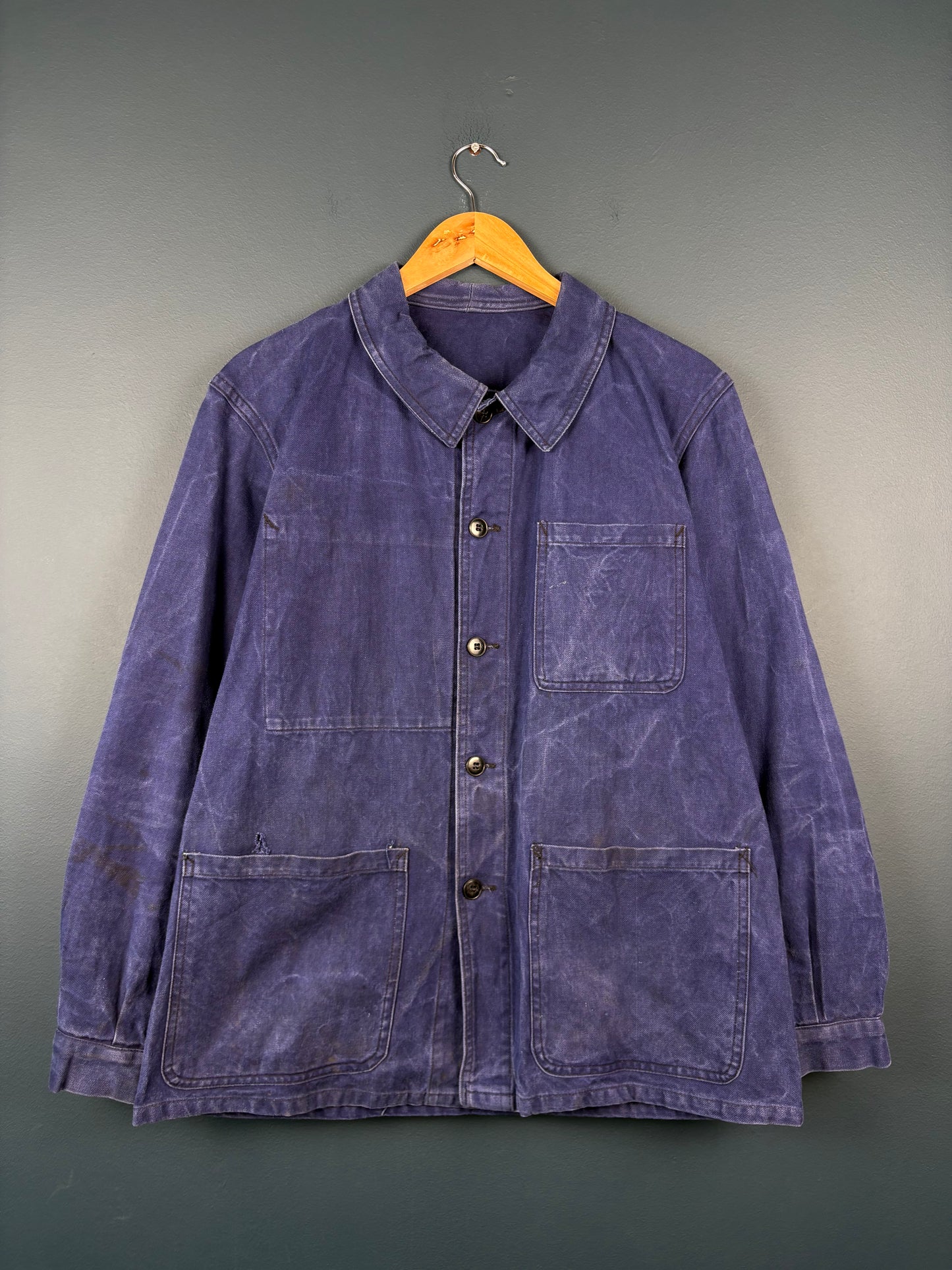 True Vintage 1960s Navy Blue Faded French Chore Jacket (M)