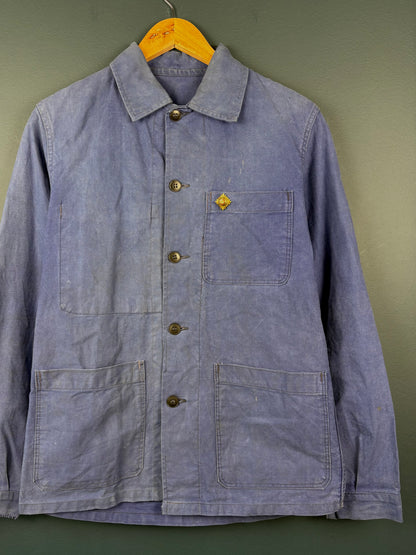 True Vintage 1960s Faded Blue Chore Jacket w/ WWII Officers Pin (S)