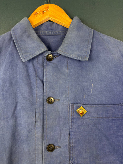 True Vintage 1960s Faded Blue Chore Jacket w/ WWII Officers Pin (S)