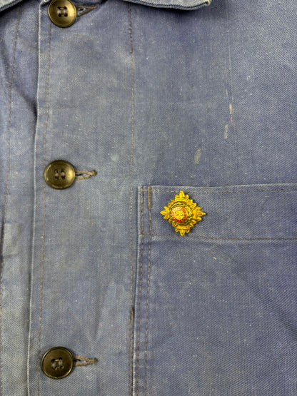 True Vintage 1960s Faded Blue Chore Jacket w/ WWII Officers Pin (S)