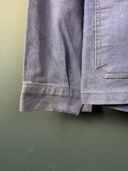True Vintage 1960s Faded Blue Chore Jacket w/ WWII Officers Pin (S)